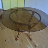 Table ronde rotin et verre