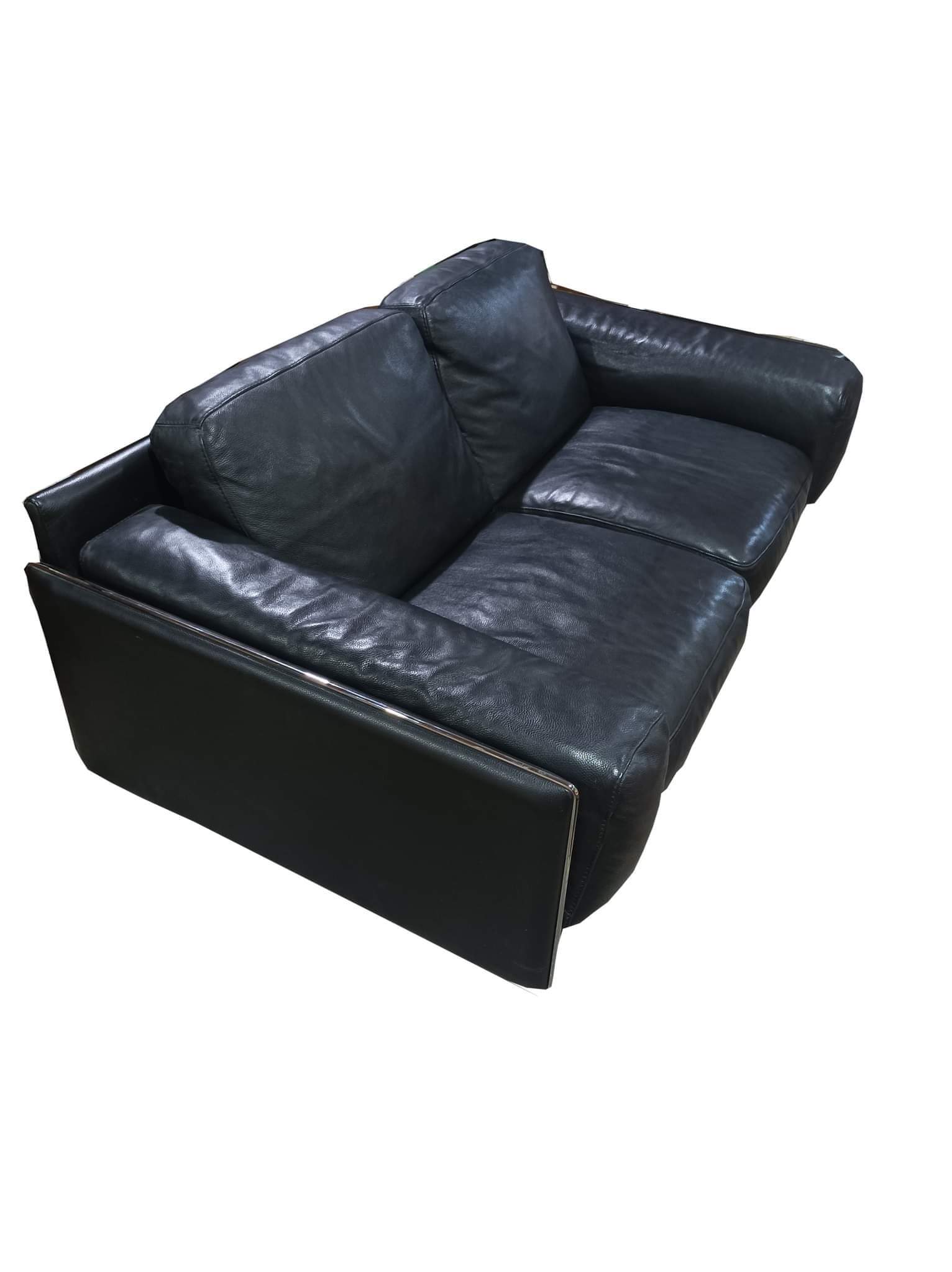 Old sofa armchair 2 places leather rock bobois vintage