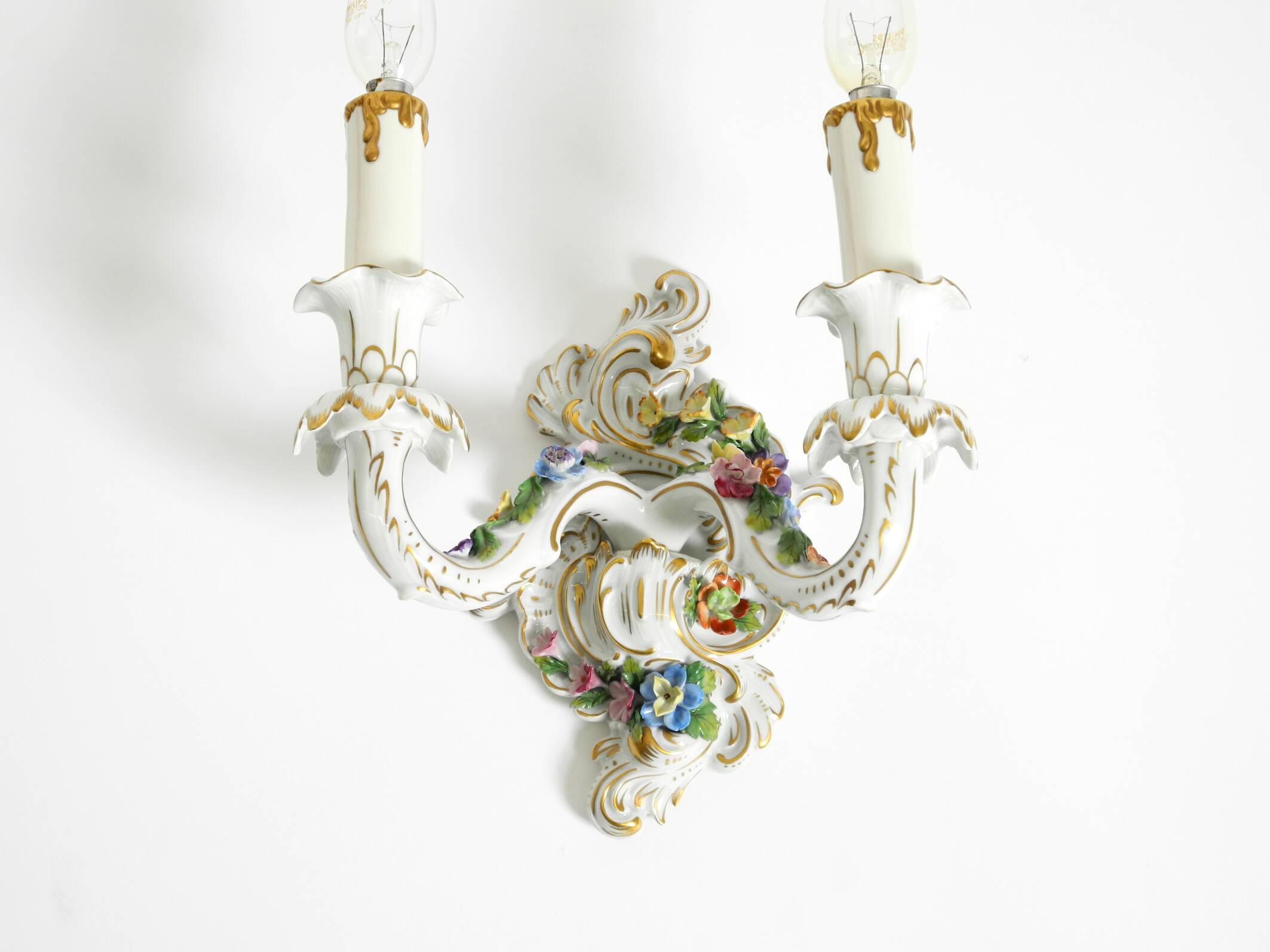 Beautiful hand-painted Mid Century porcelain wall lamp