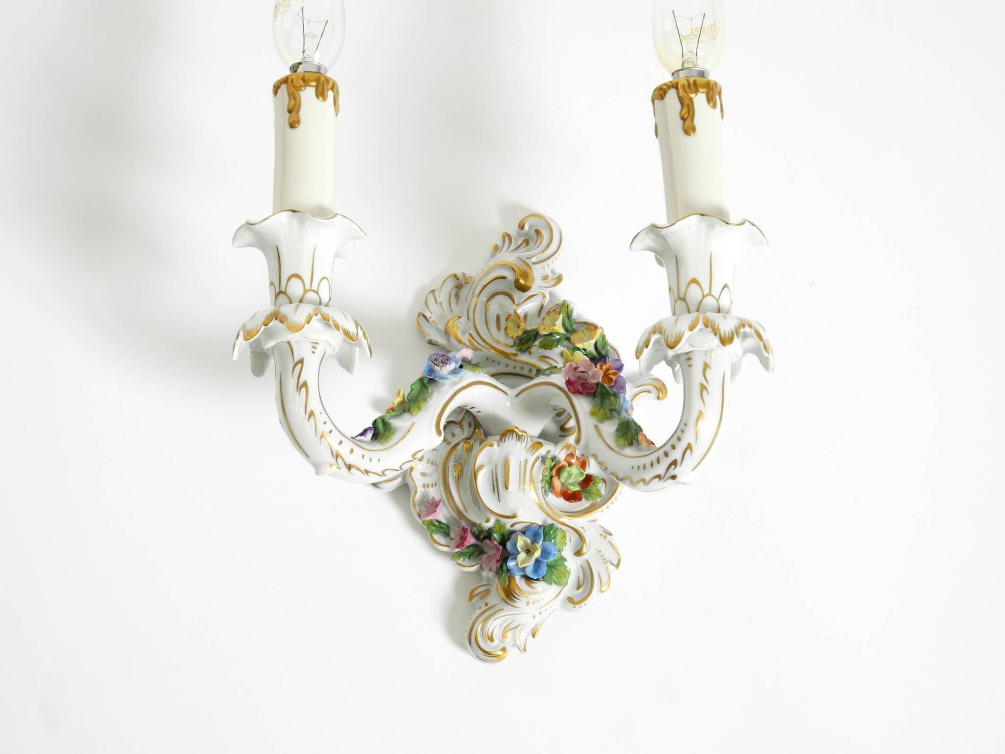 Beautiful hand-painted Mid Century porcelain wall lamp