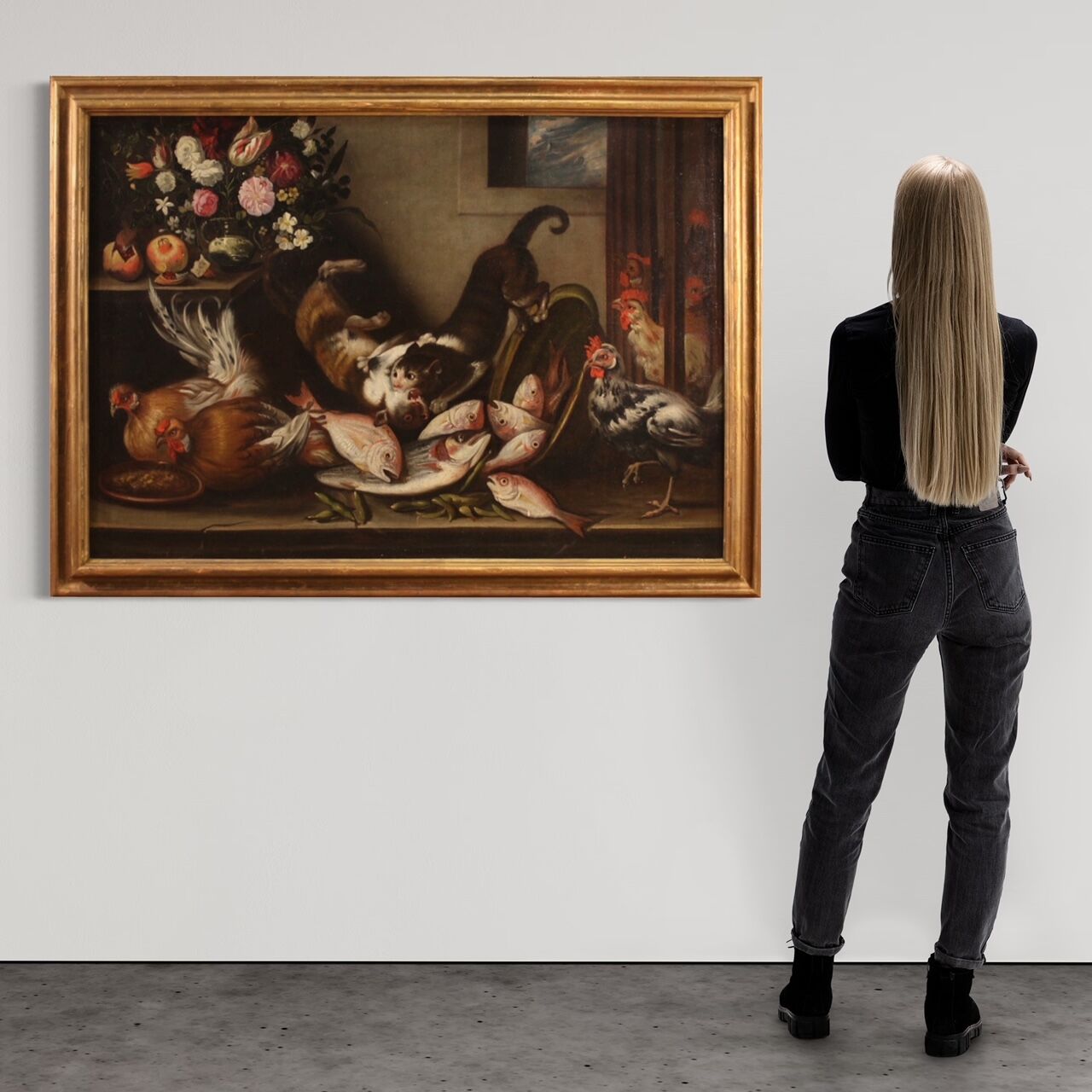 Great 18th century still life with animals, flowers and fruit