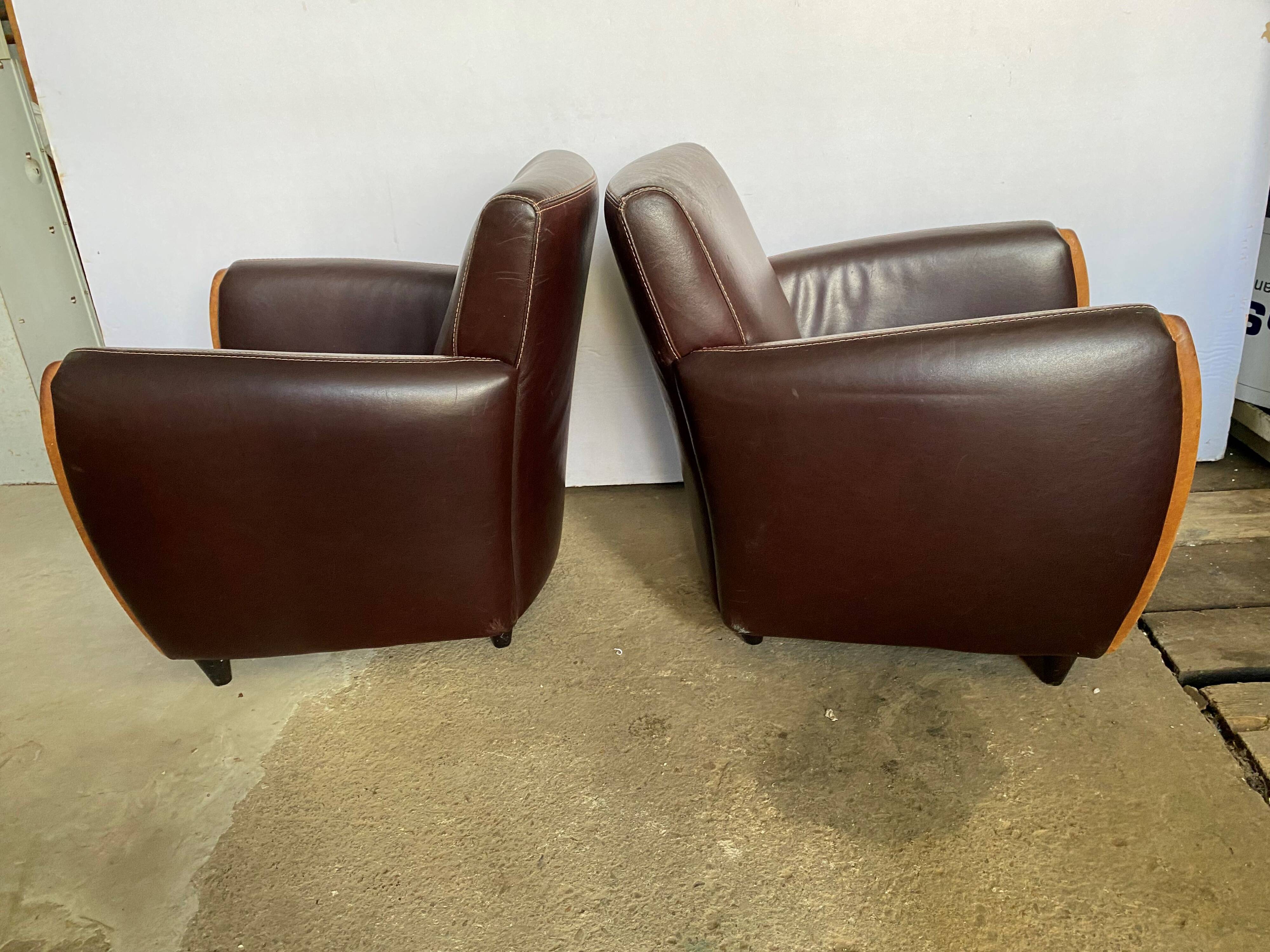 Pair of vintage brown leather club armchairs from the 70s