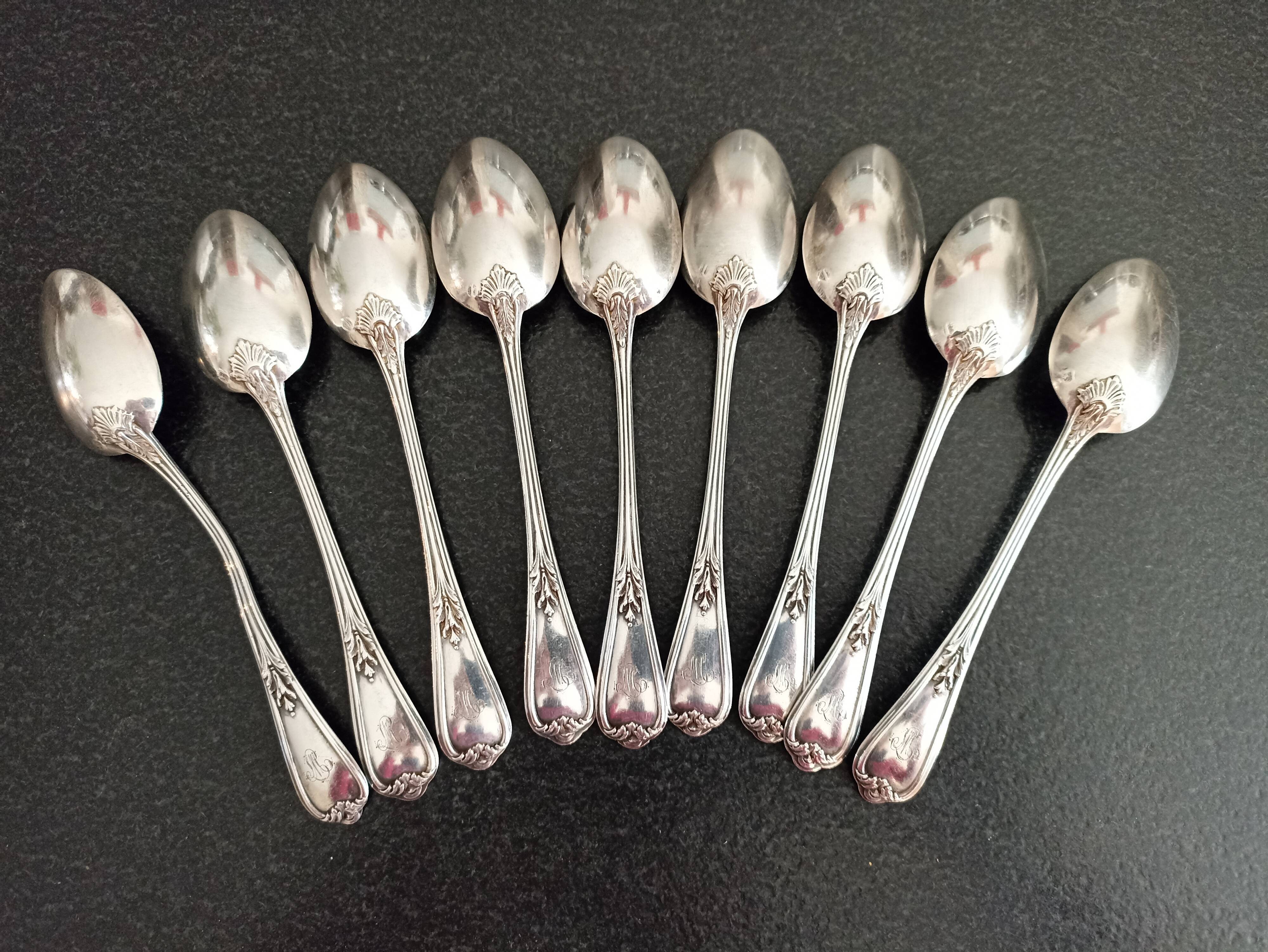 Set of 9 small silver spoons Henri Soufflot