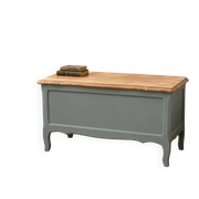 Renovated antique chest in grey-green – natural wood lid – vintage storage 90 cm