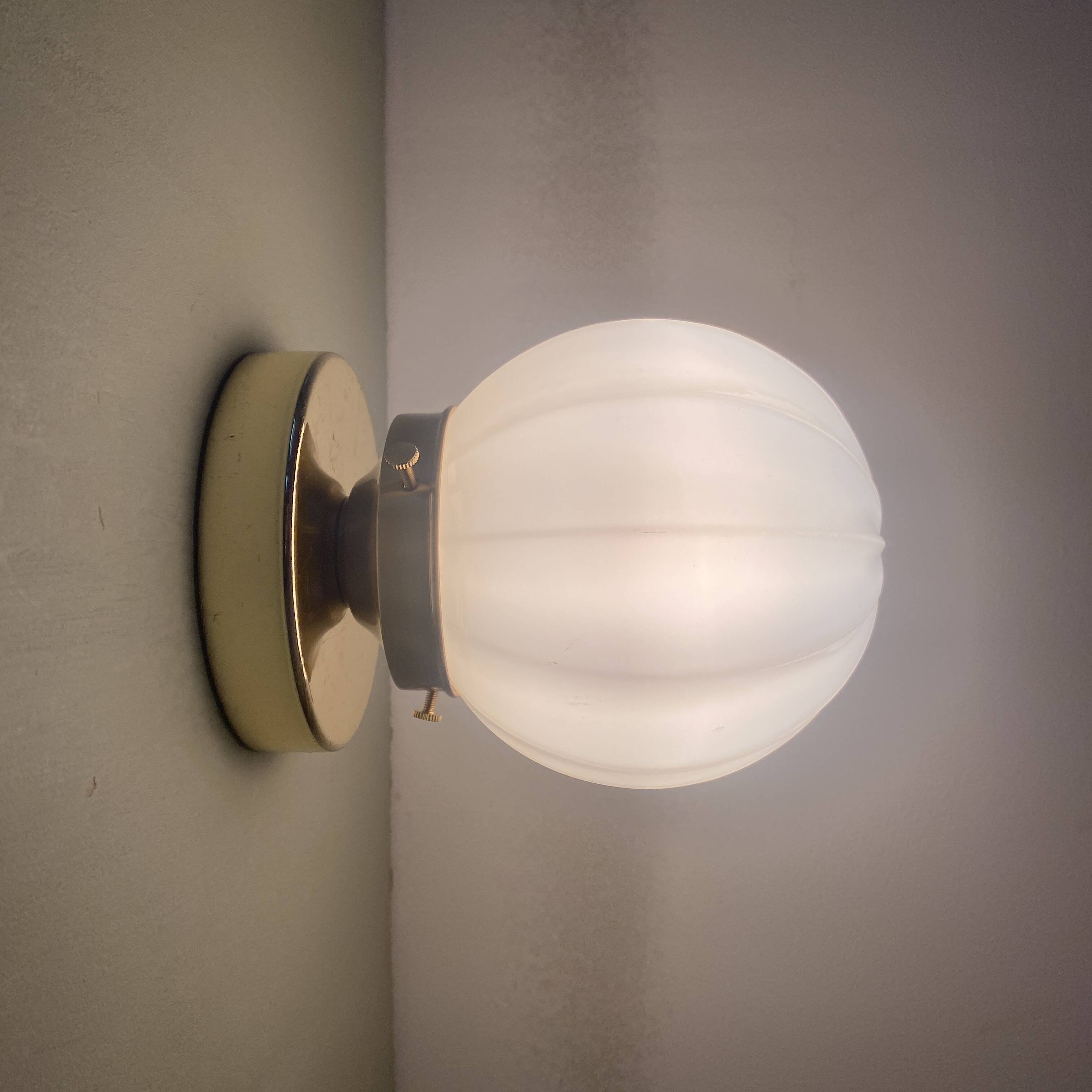Vintage globe wall / ceiling light in white opaline