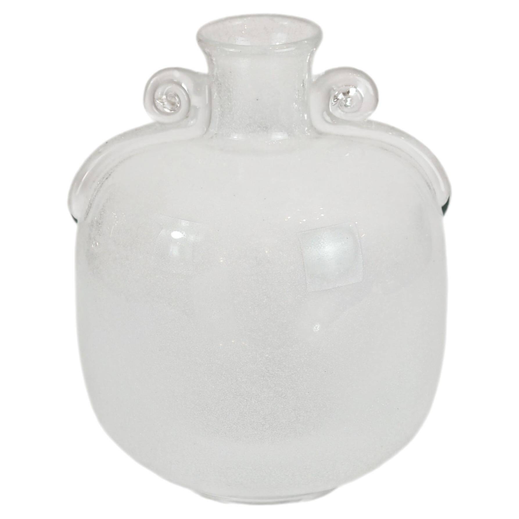 Murano glass vase "Pulegoso" in the shape of an amphora, with scroll handles, signed Seguso Vetri d'Arte.
