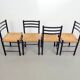 Mid-Century Dining Ladder Chairs with Rush Seats, 1960s, Set of 4