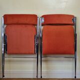 Pair of vintage folding chairs in chrome-plated steel, 70s, restored