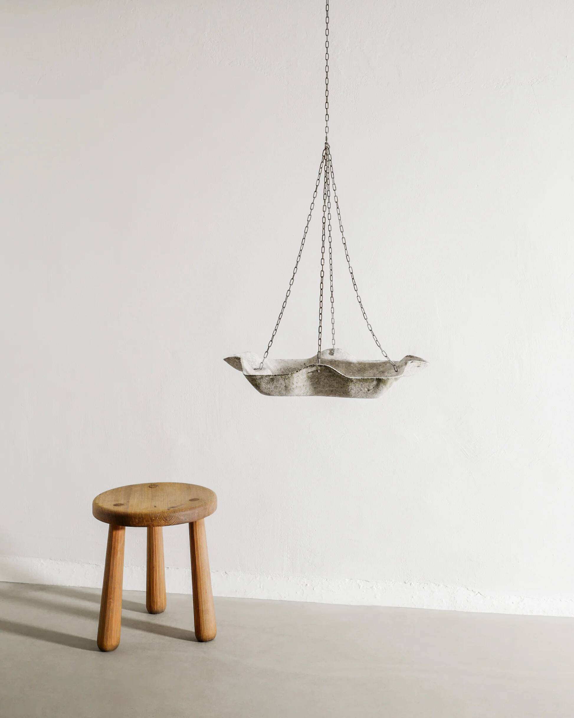 Mid Century Hanging Planter in Concrete with Chains by Willy Guhl, 1950s