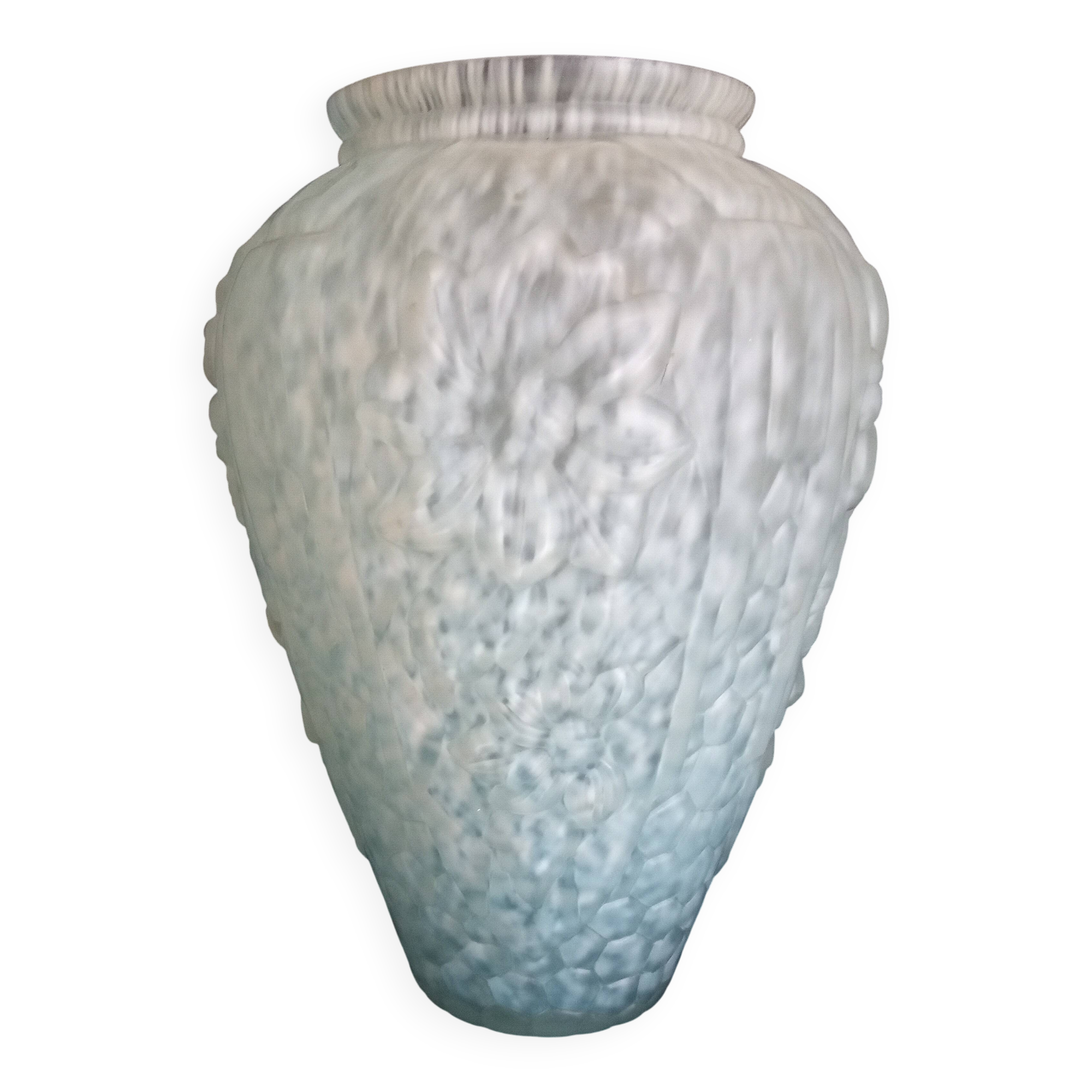 Art Deco vase in pressed molded glass paste, speckled blue color, h - 29