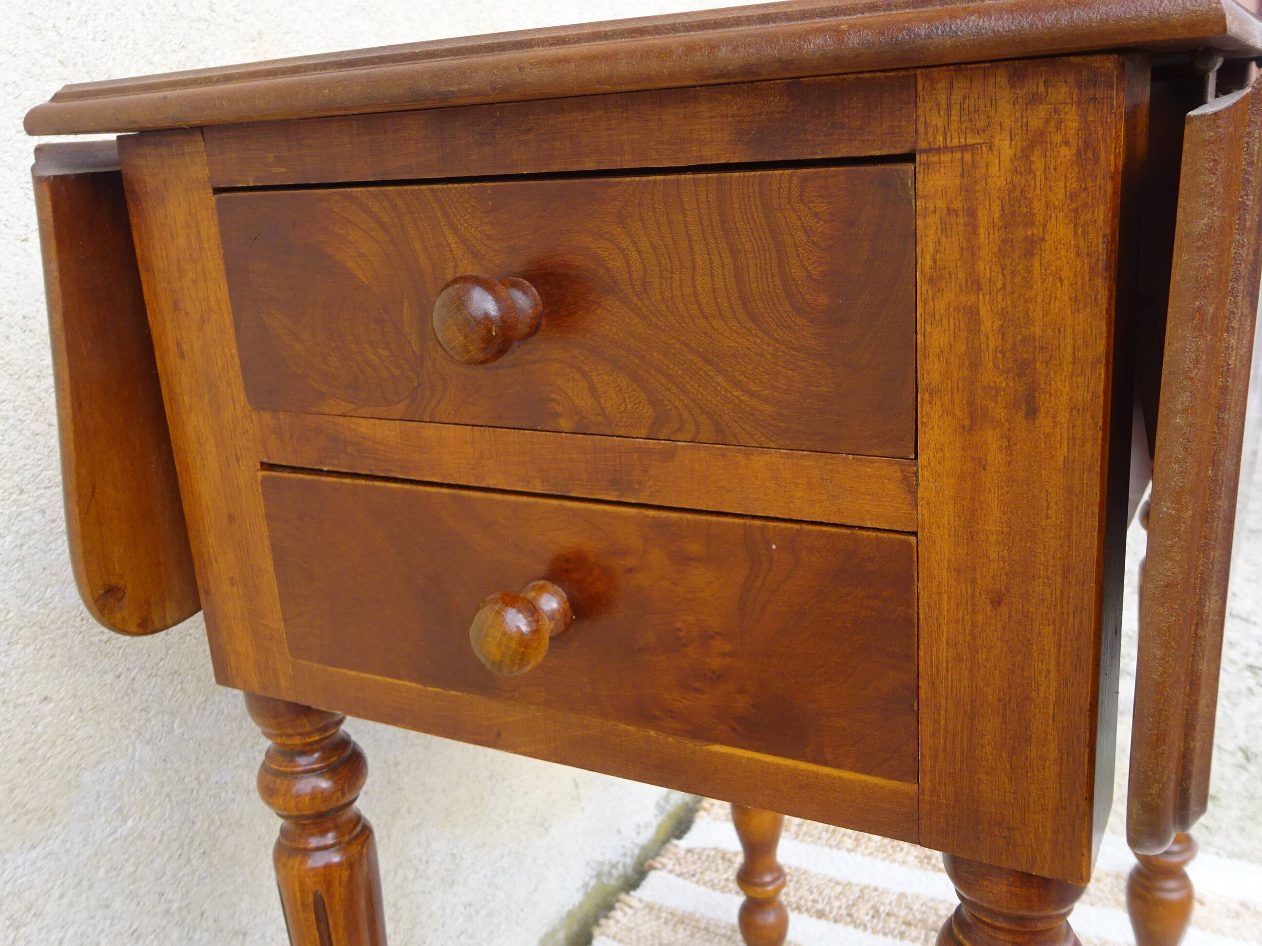 Bedside table with large flap top in burl walnut