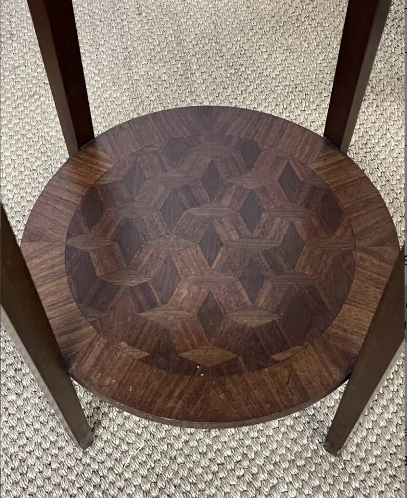 Round pedestal table / side table in wood marquetry