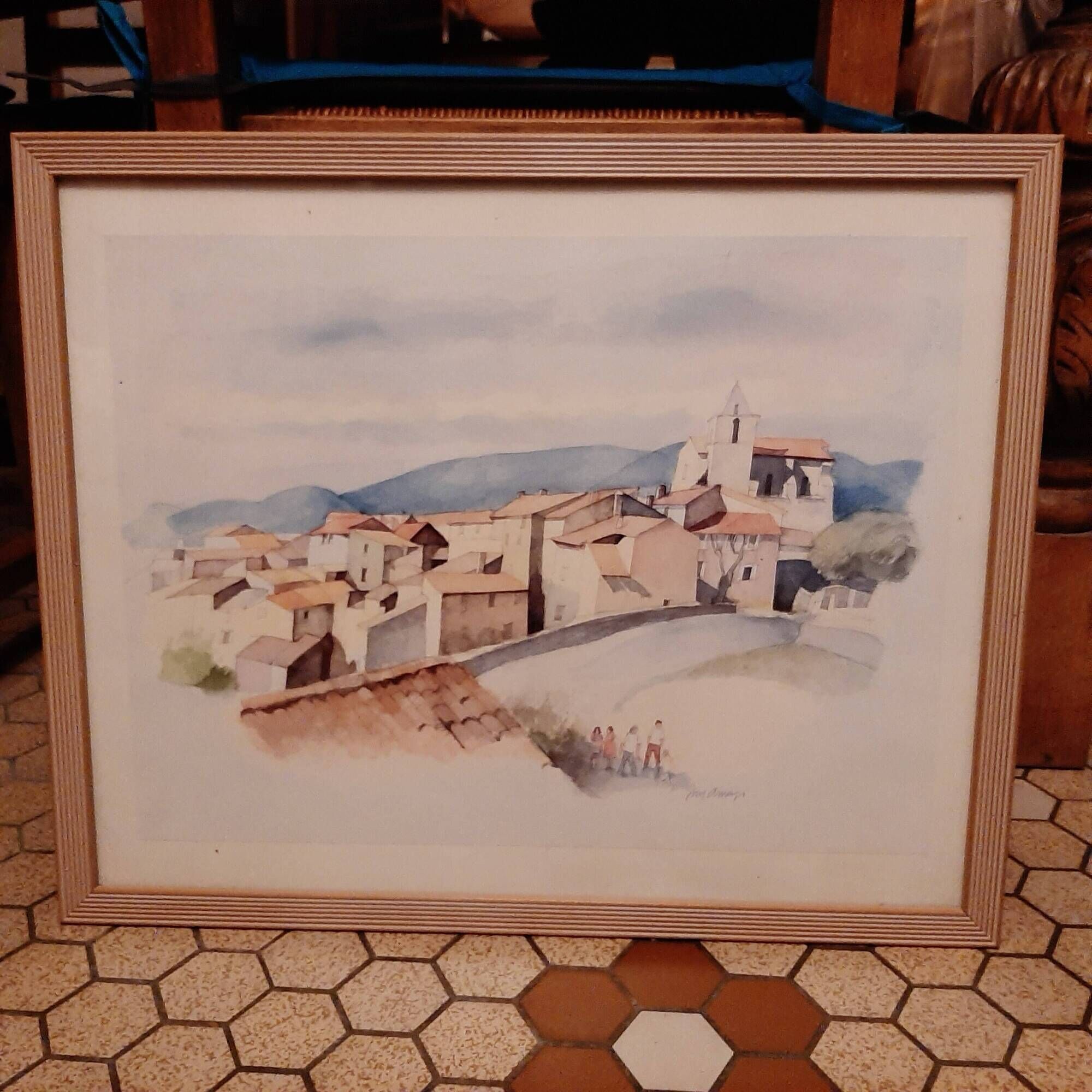 Tableau village de provence reproduction of a watercolour by guy ameye