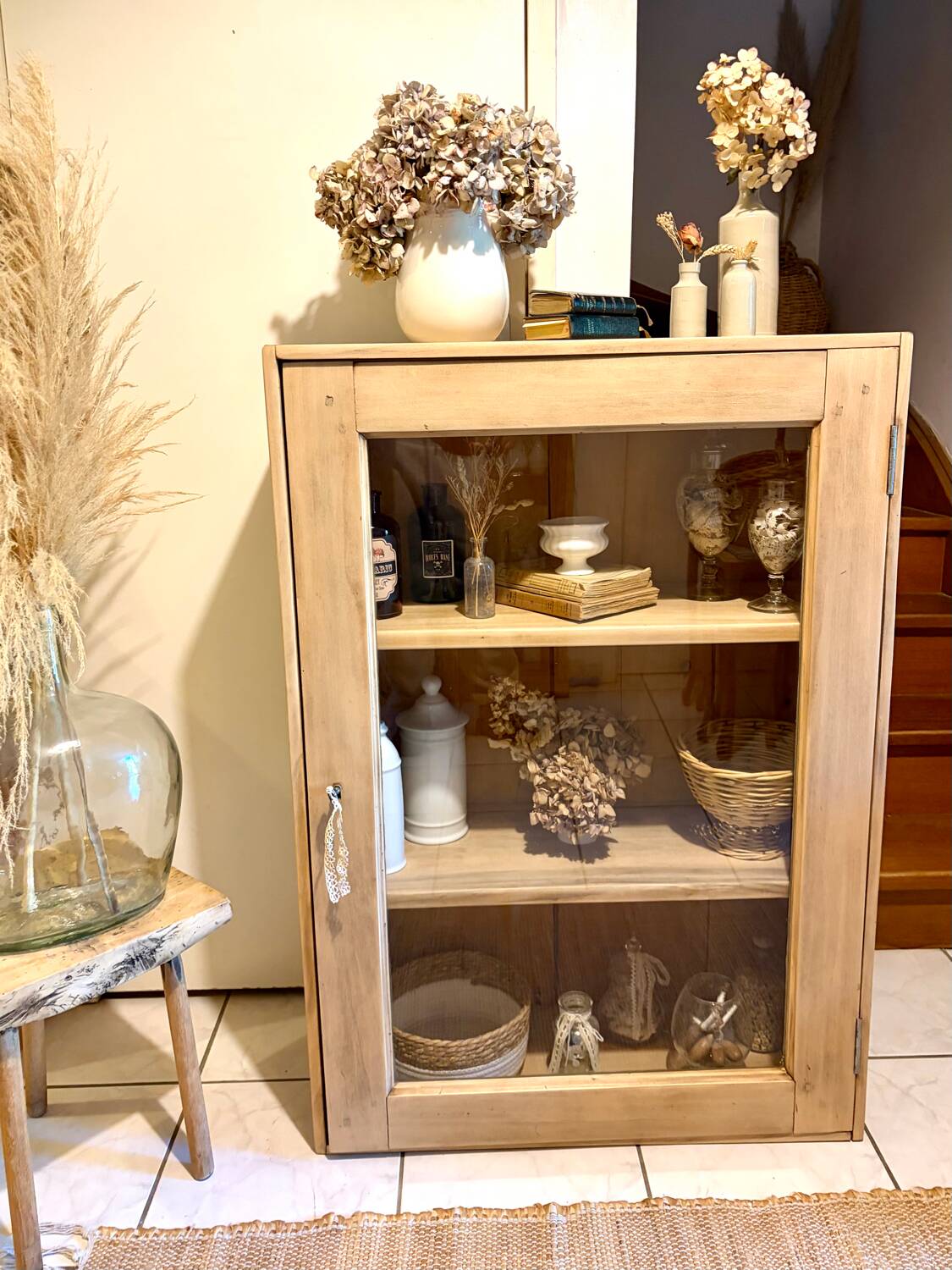Raw wood display cabinet