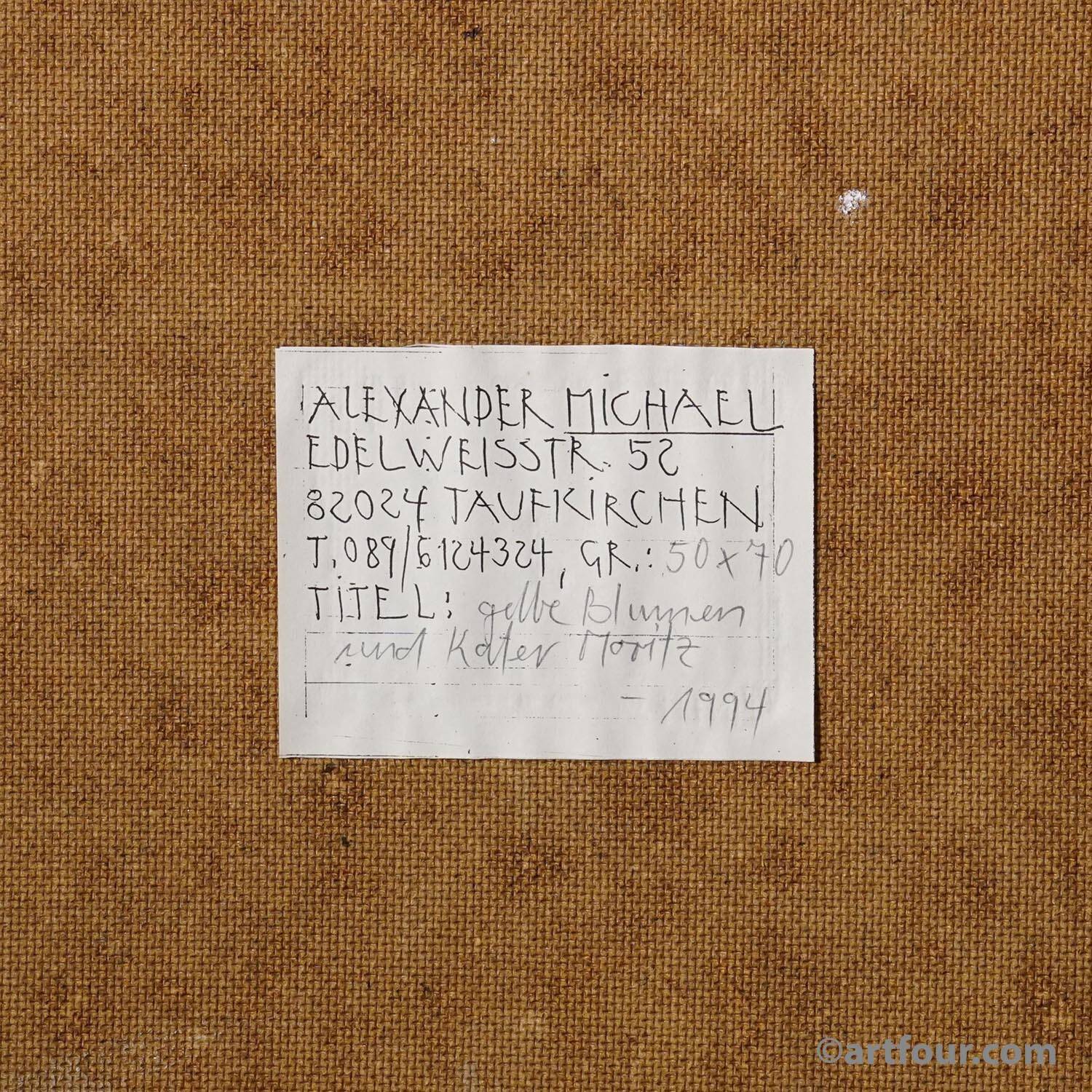 Vintage impressionist oil painting of a garden, Alexander Michael 1994.