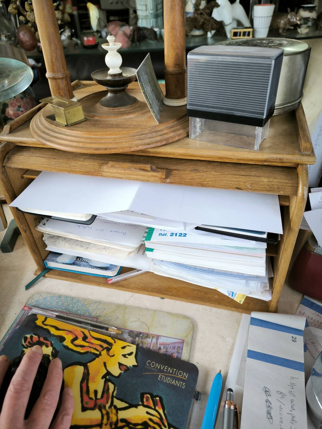 Oak roll-top desk organizer, circa 1930