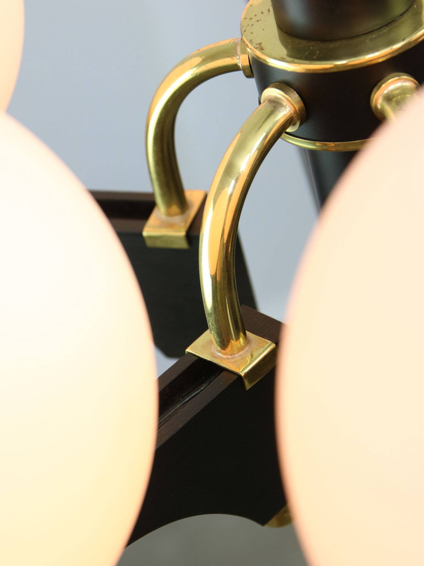 Mid-Century Modern Italian Brass and Opaline Chandelier