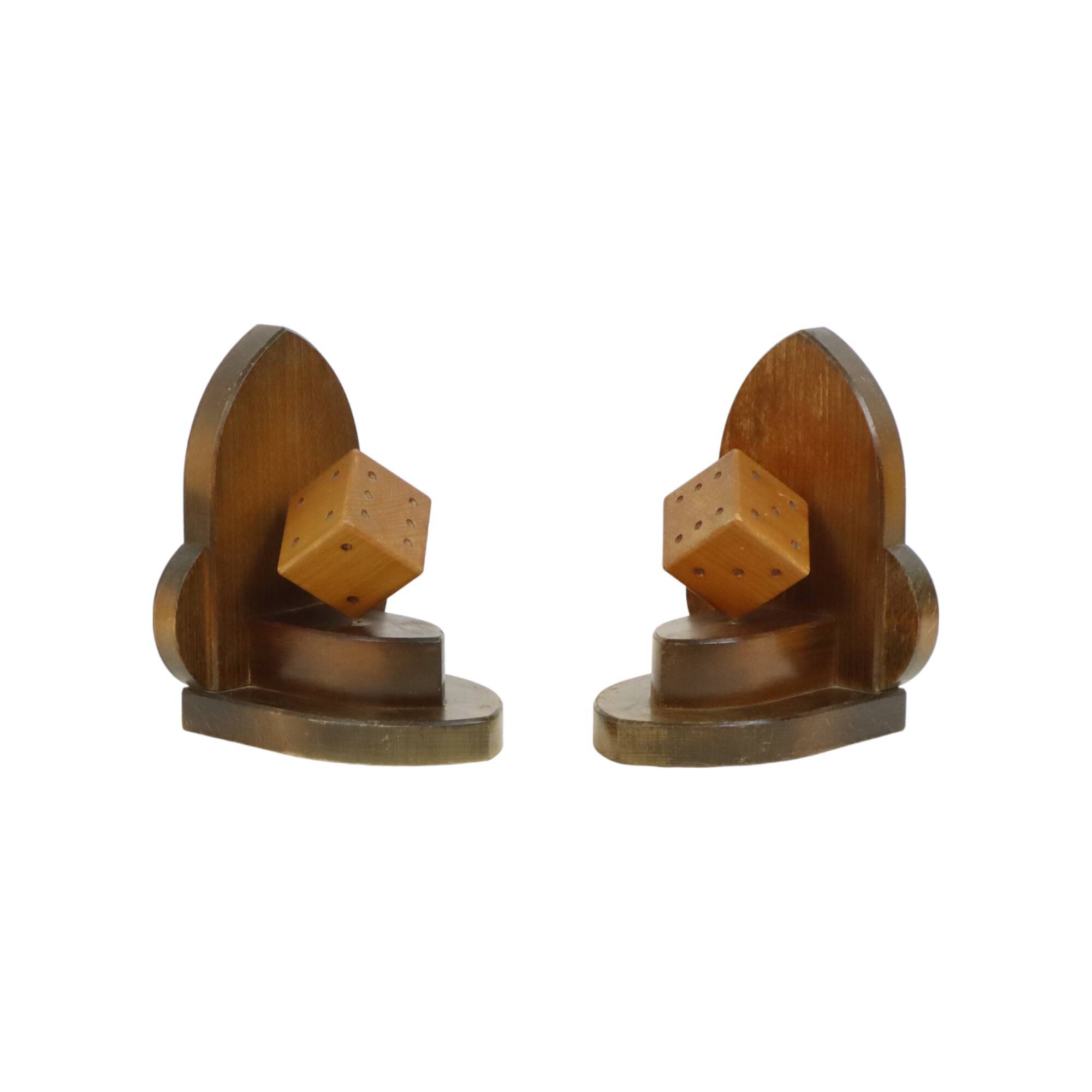 Vintage Wooden Dice Bookends Art Deco Style