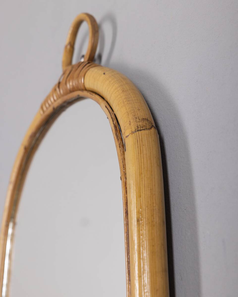 Vintage 1960s Wall Mirror with Bamboo Shelf, Italian Design