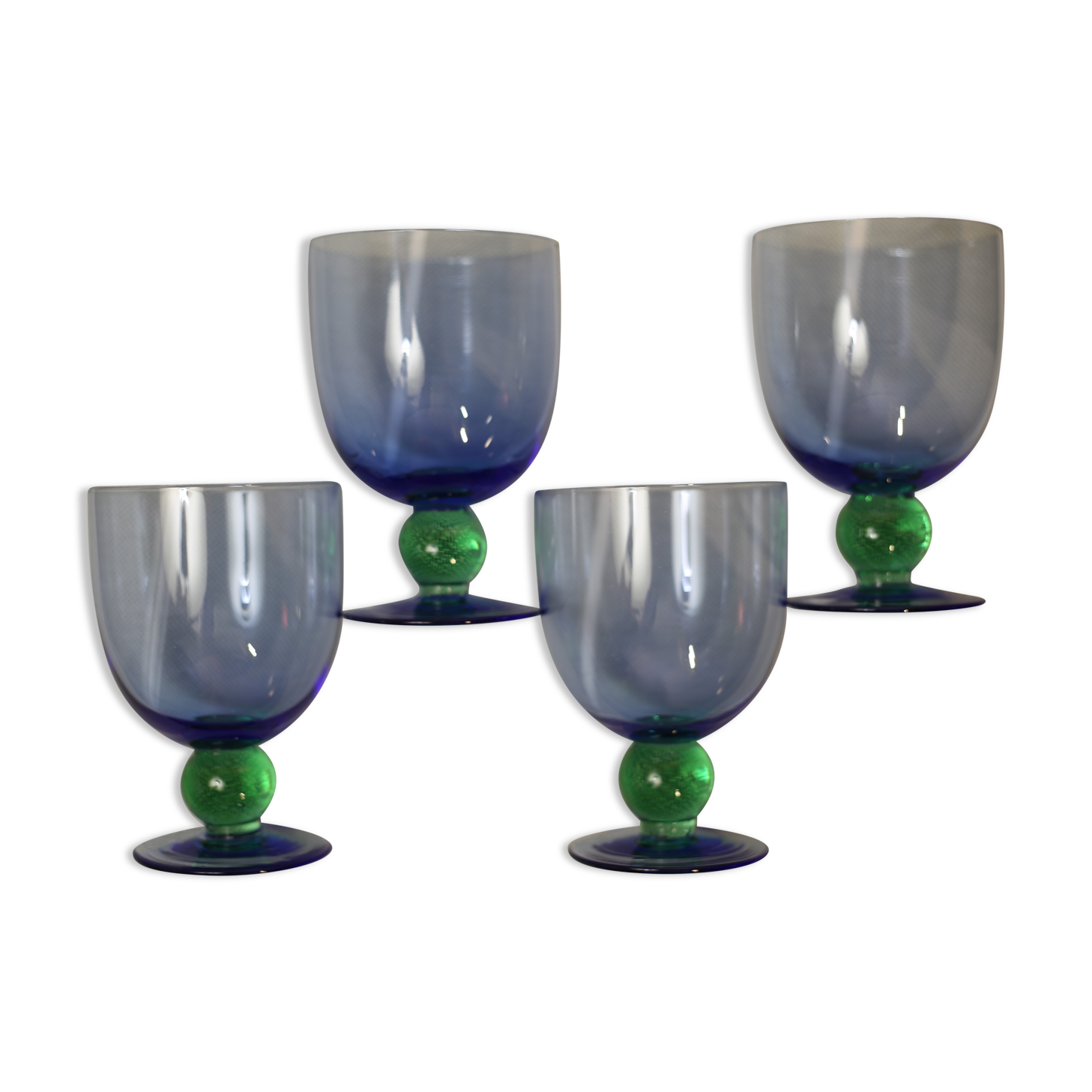 Fine vintage blue and green foot glasses