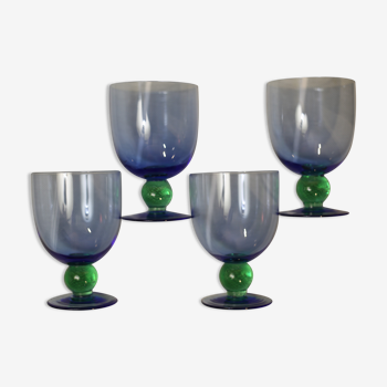 Fine vintage blue and green foot glasses