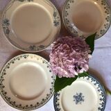 Set of 4 old plates with blue-green décor