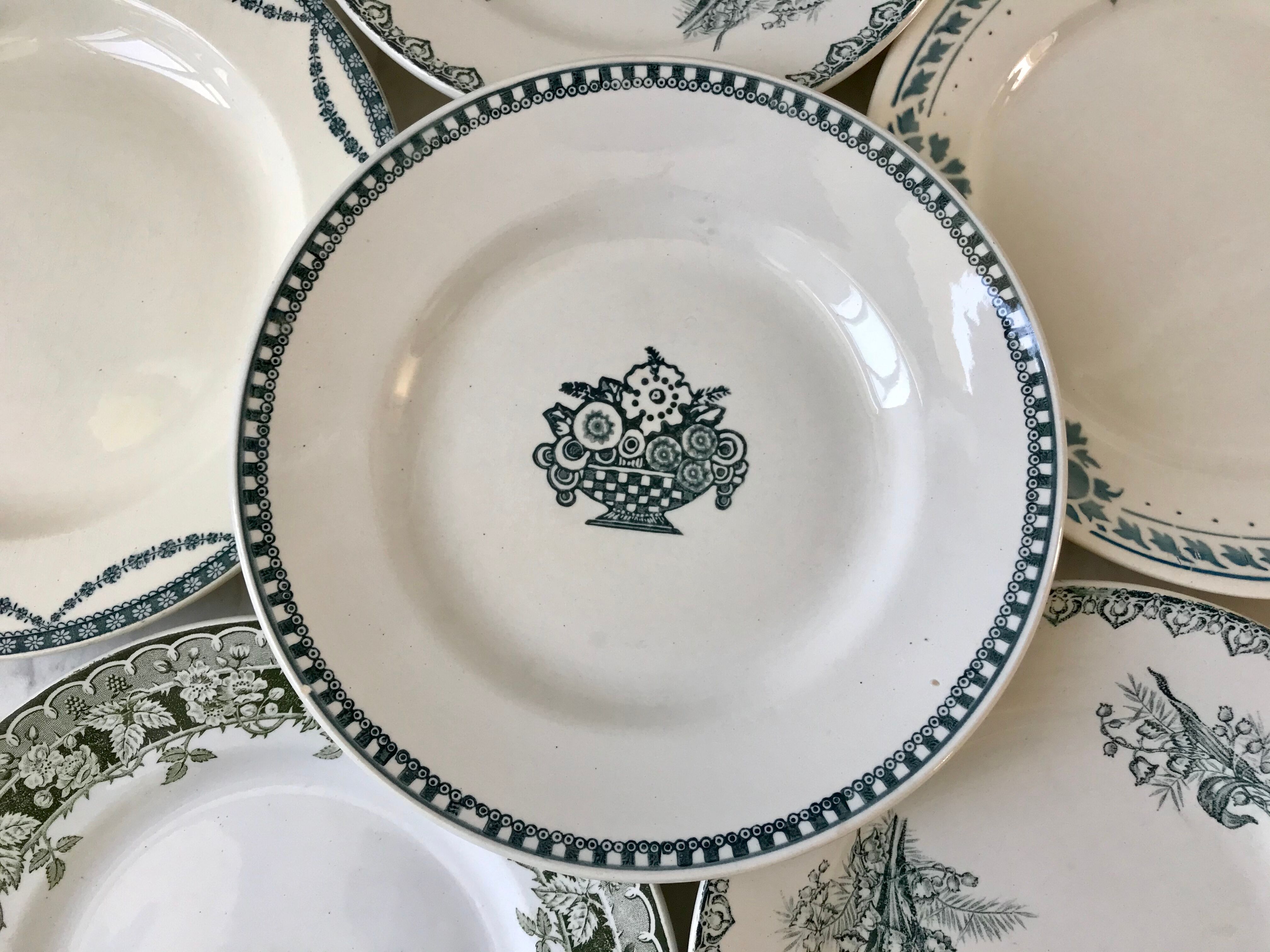 Set of 6 flat plates Terre de Fer late nineteenth