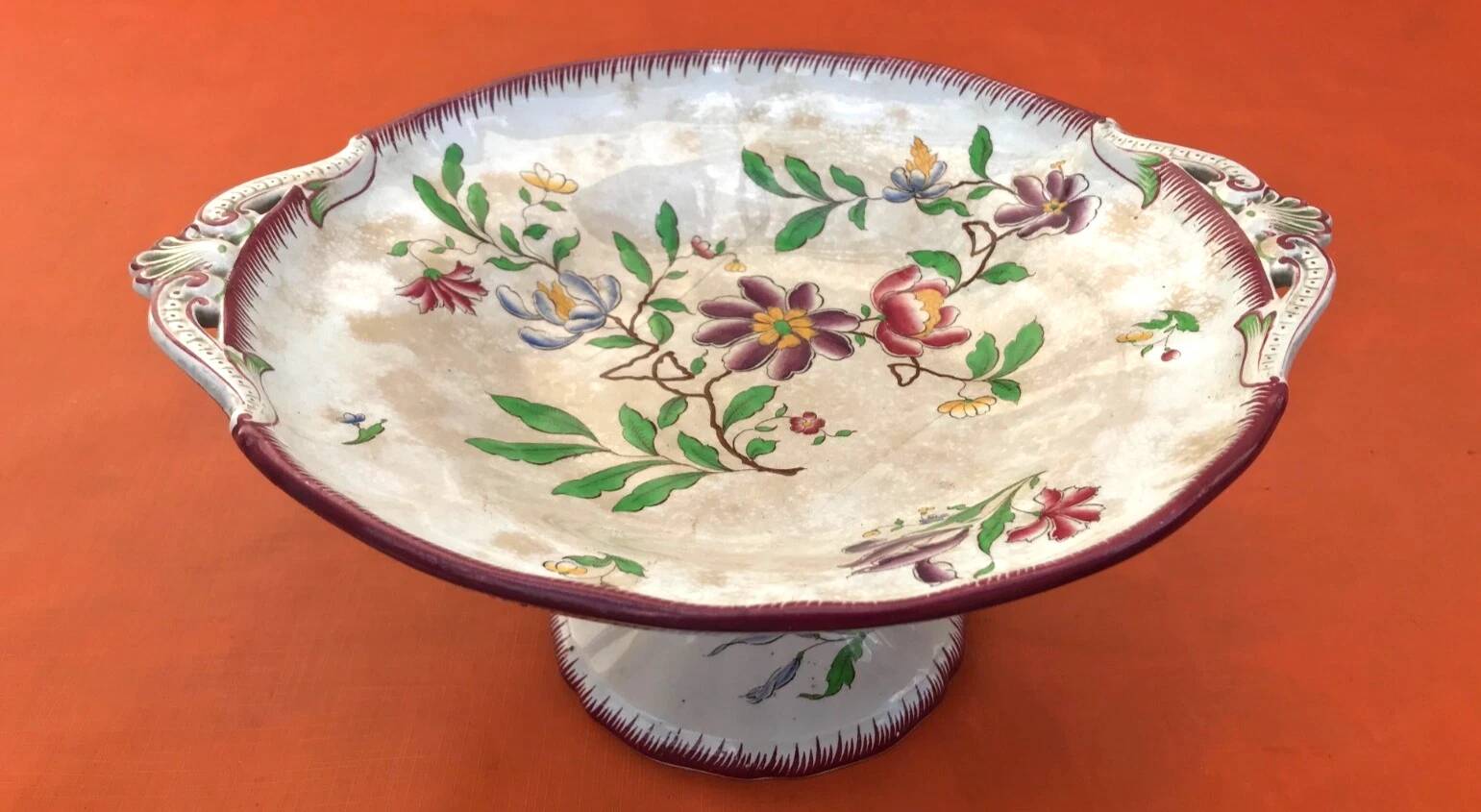 Années 1910 Compotier Faïence de Sarreguemines (U&C) modèle Strasbourg