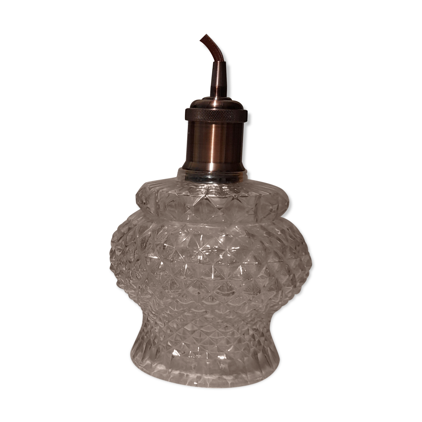 Suspension luminaire tulipe en verre pointe diamant vers 1950's