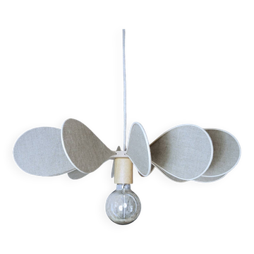 12-blade propeller suspension in rattan and natural linen