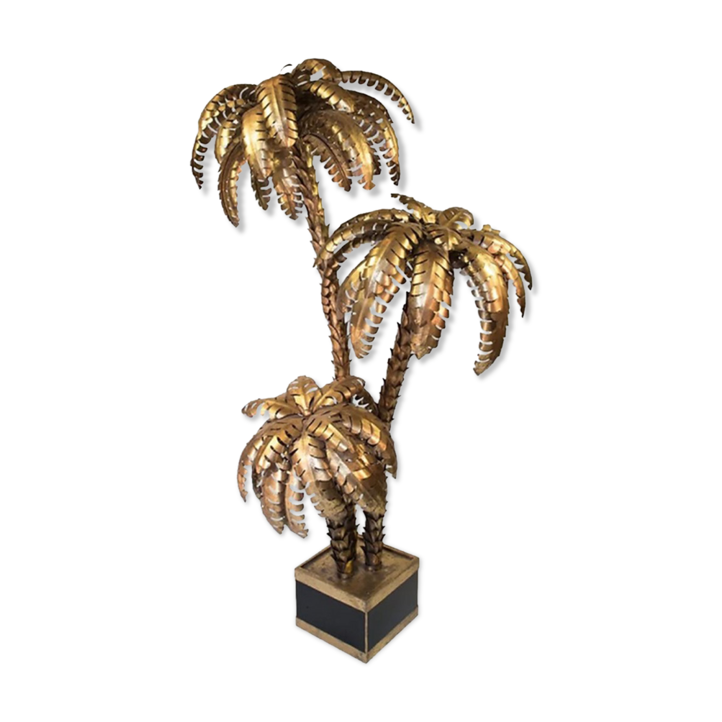 Palm tree floor lamp with 3 heads in gold metal