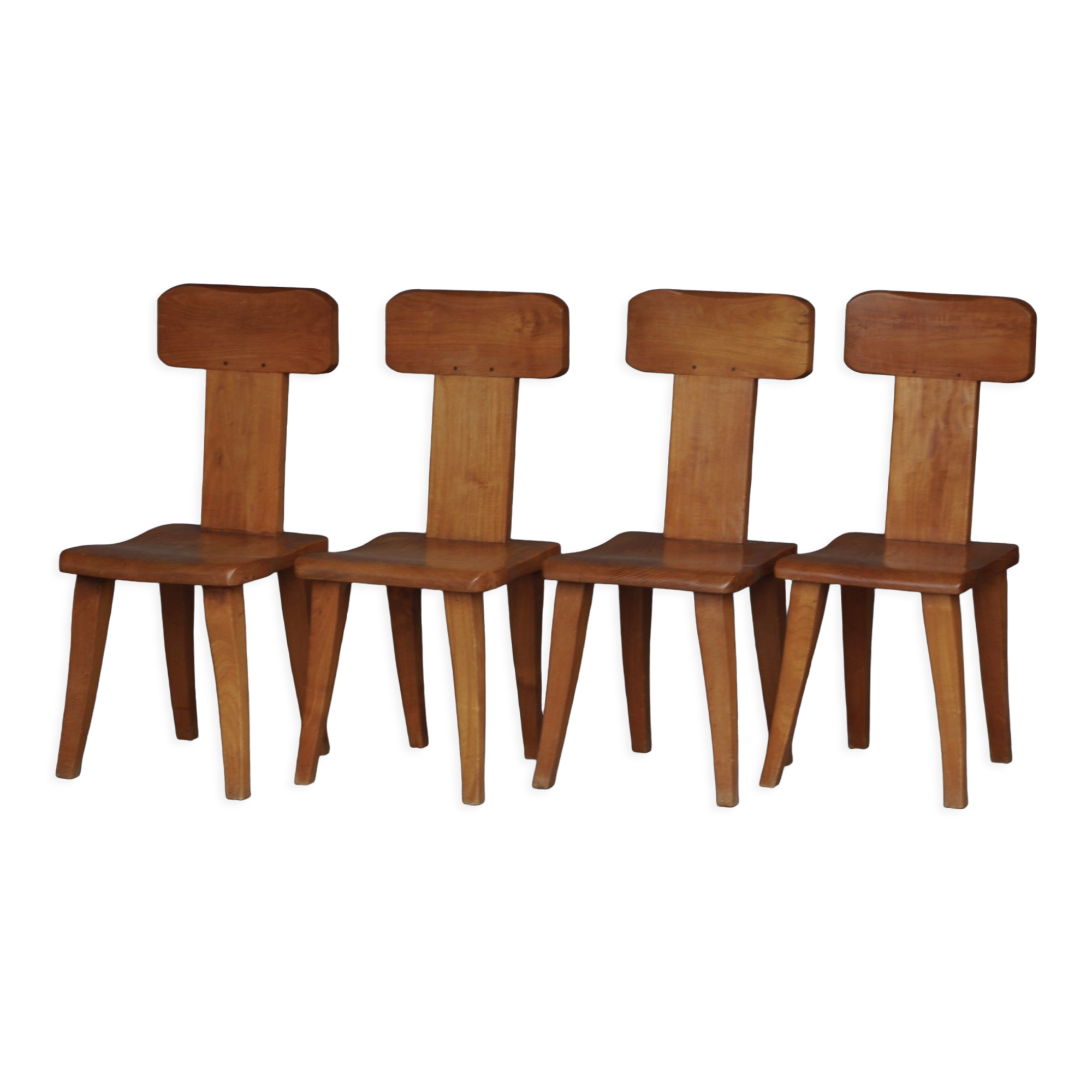 Brutalist elm wood dining chairs 1970s