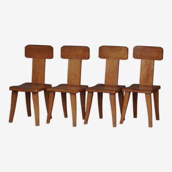 Brutalist elm wood dining chairs 1970s