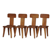 Chaises de salle à manger brutalistes en bois d’orme années 1970