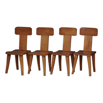 Brutalist elm wood dining chairs 1970s