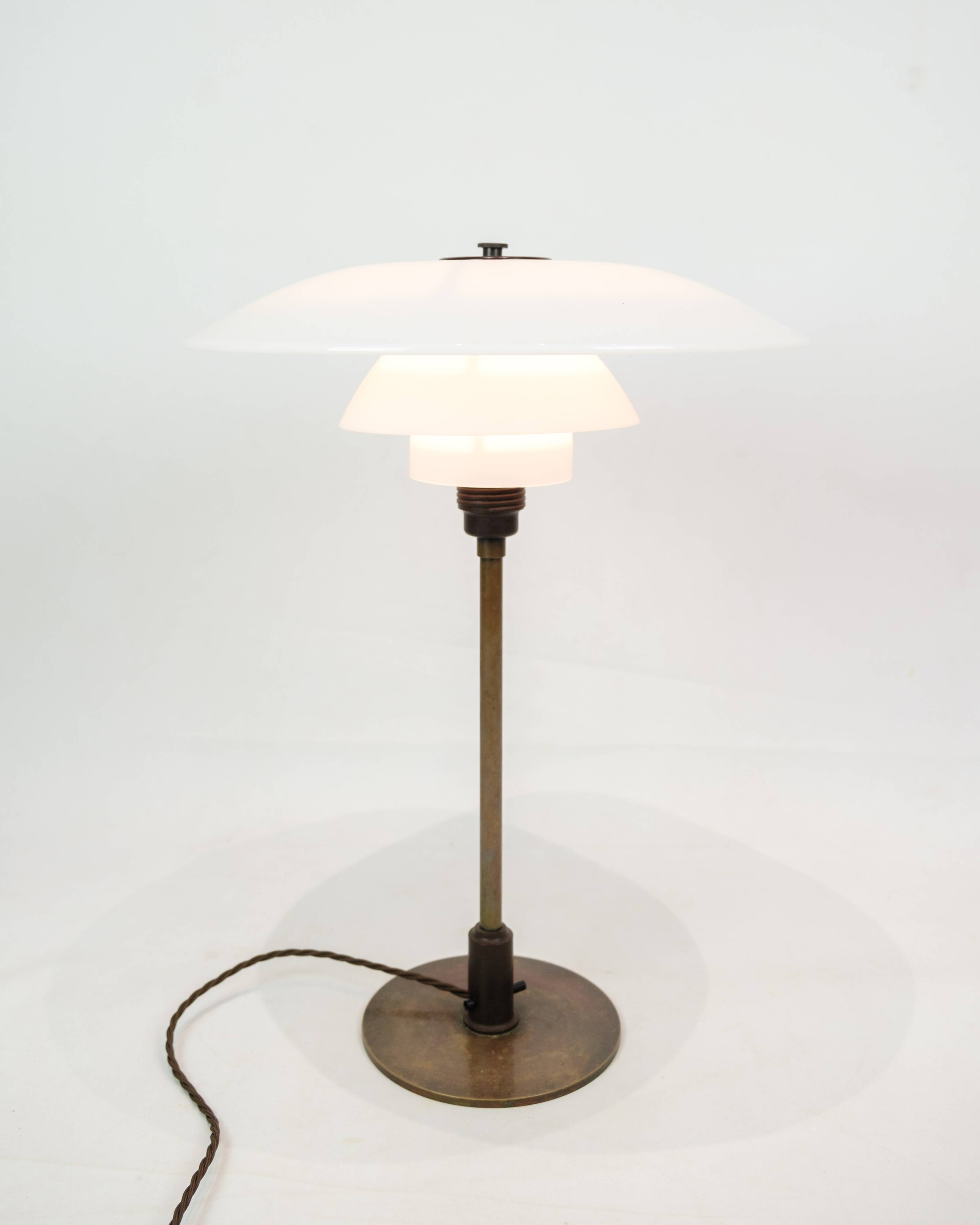 Table Lamp PH 4/2½ Made With White Opal Glass & Burnished Brass By Poul Henningsen From 1930s