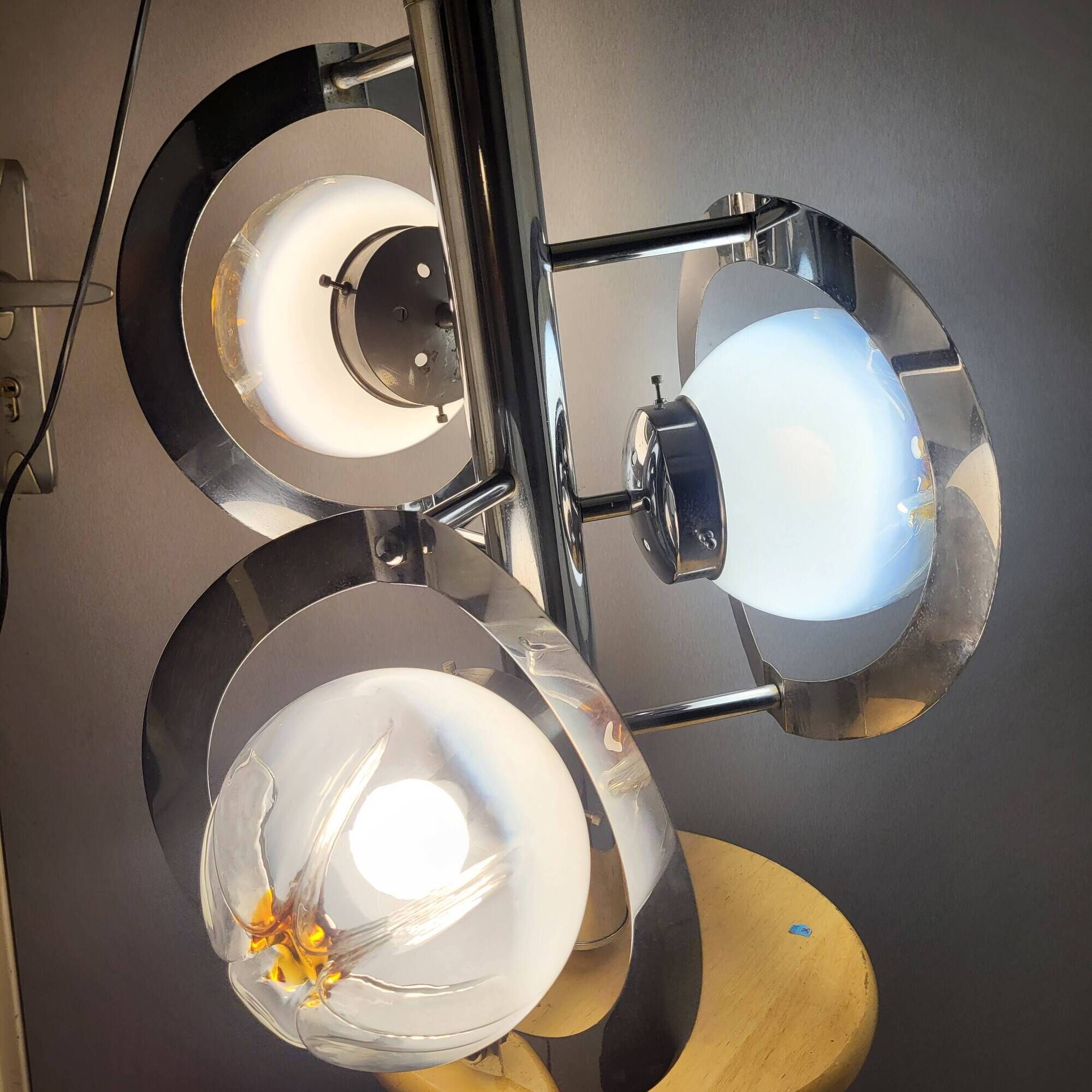 Pendant lamp, chandelier, chrome and Murano glass, Mazzega, Italy, 1960-70
