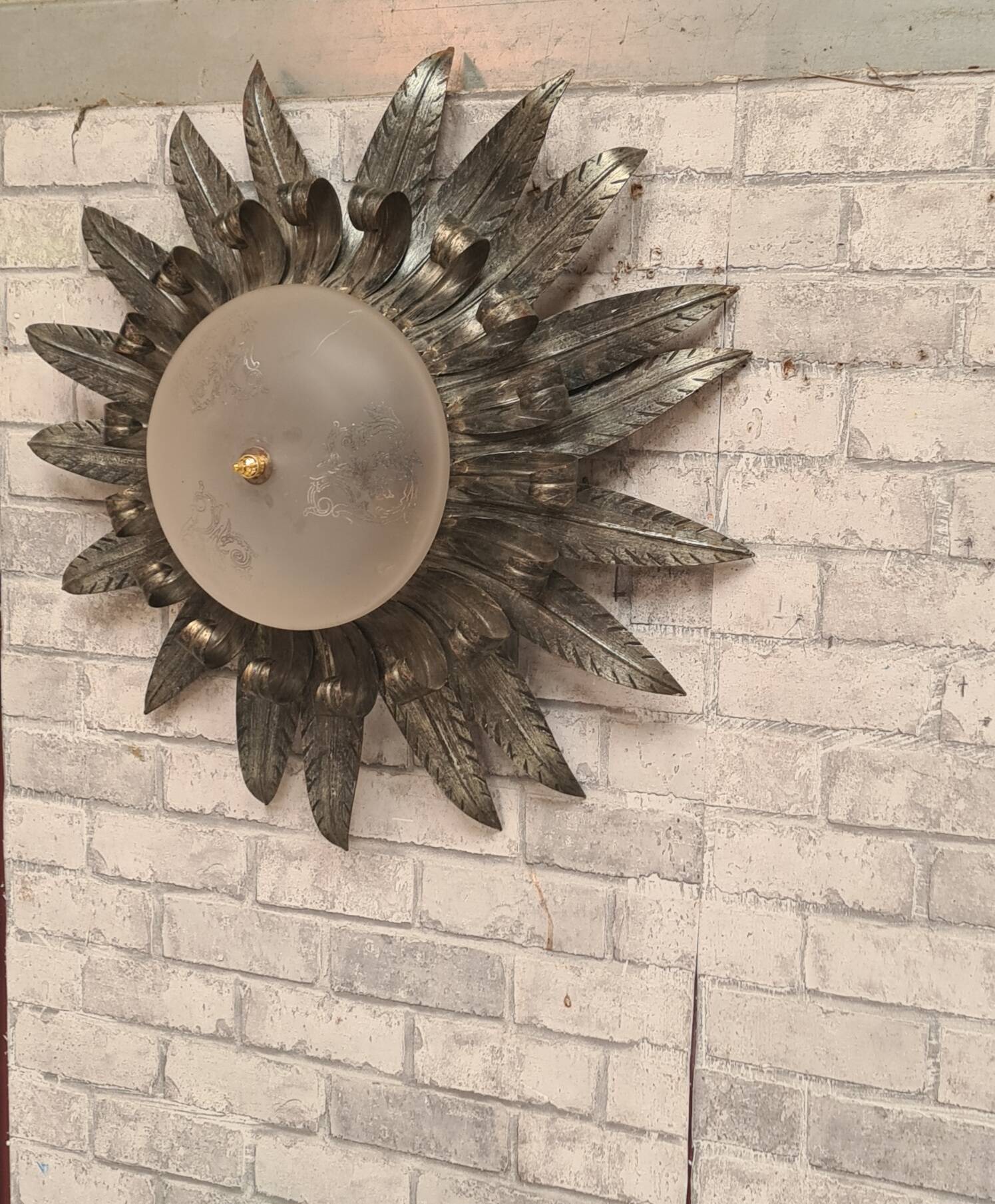 ceiling light, wall light, sun leaves, wrought iron, 1970, very good condition, 50x19