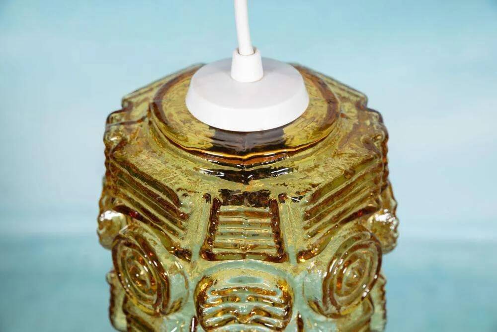 Vintage glass pendant light Vitrika, mid-century amber pendant.