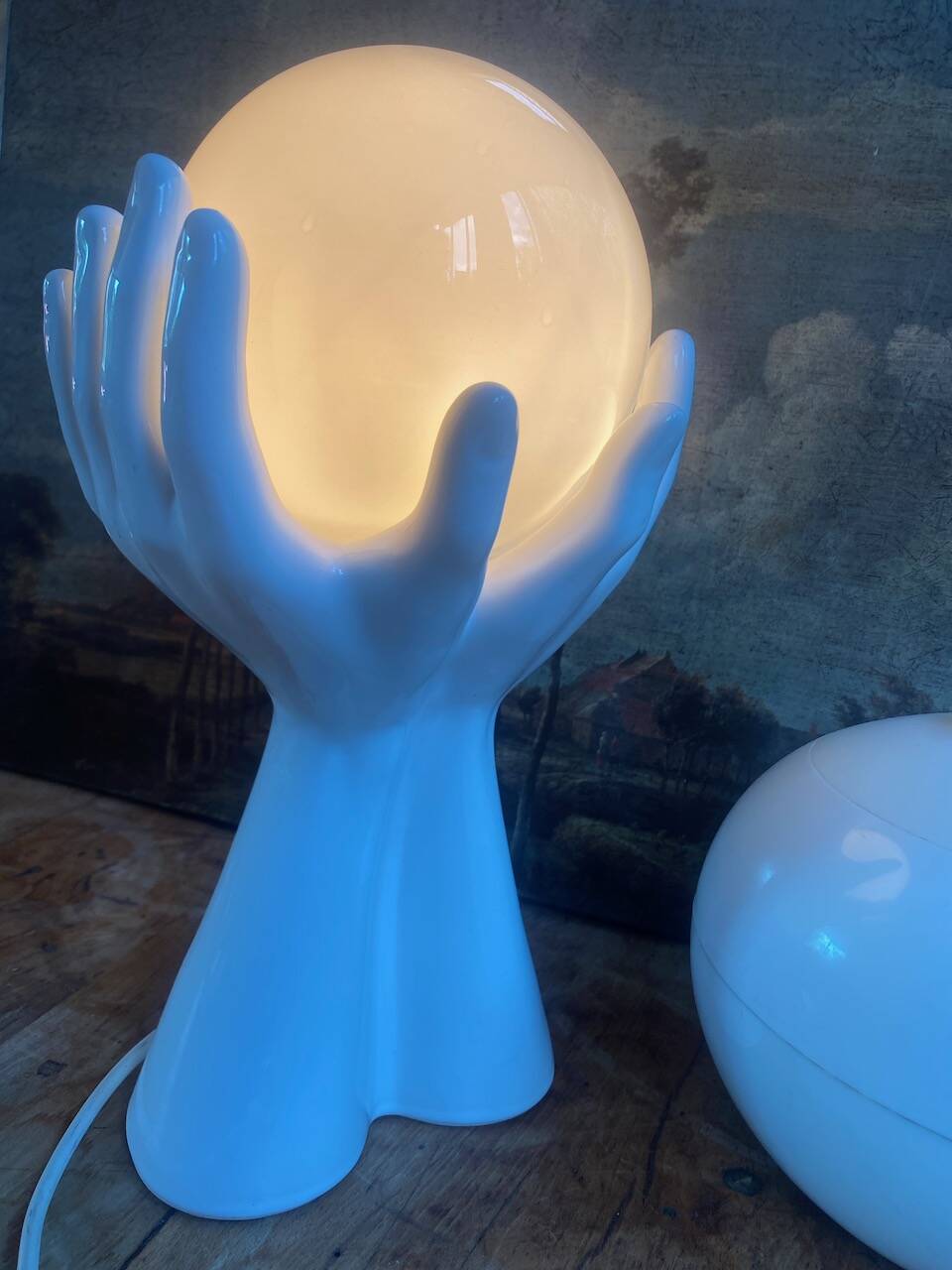 vintage ceramic and opaline hand lamp