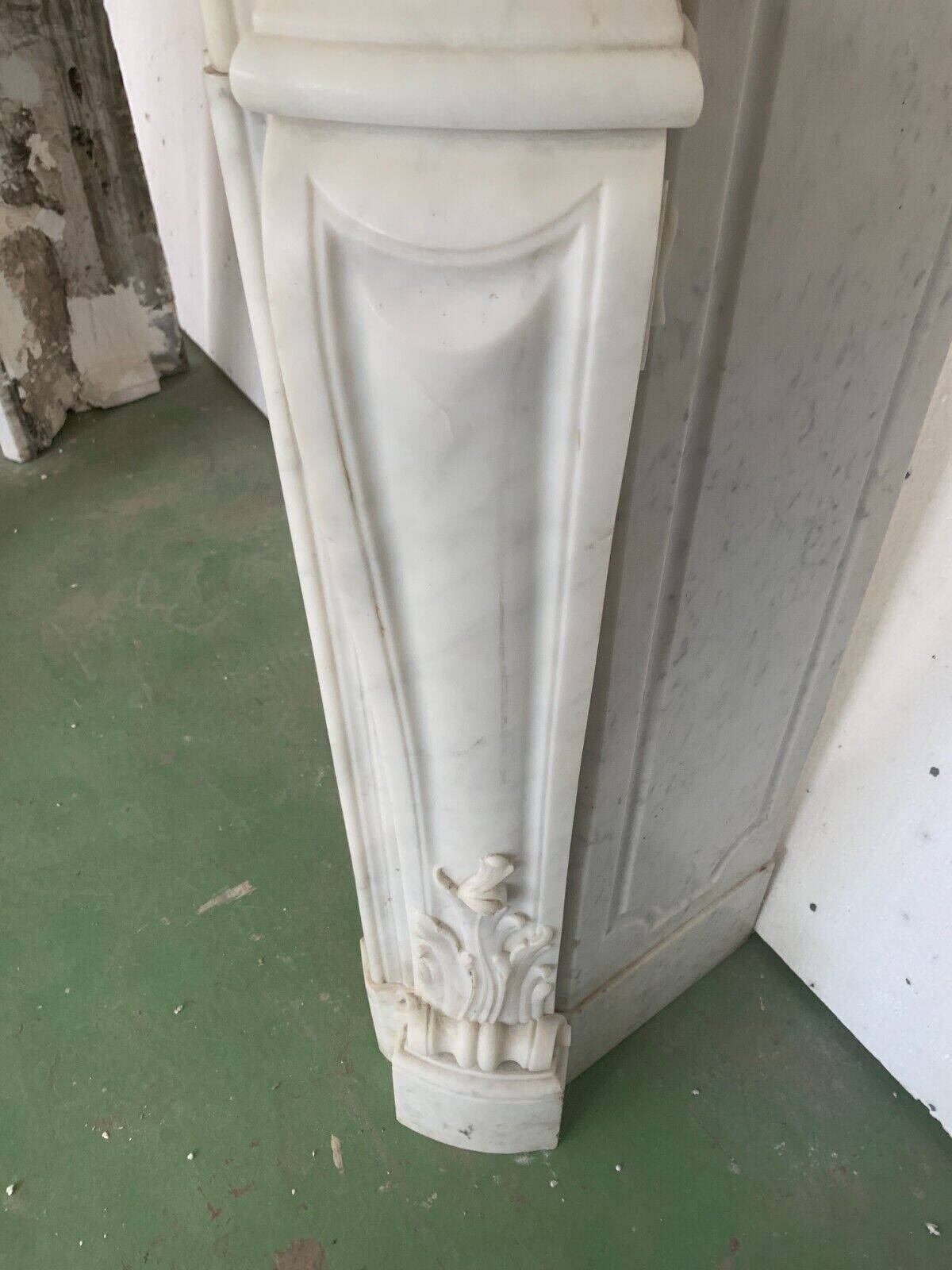 Louis XV style fireplace in white Carrara marble 19th century