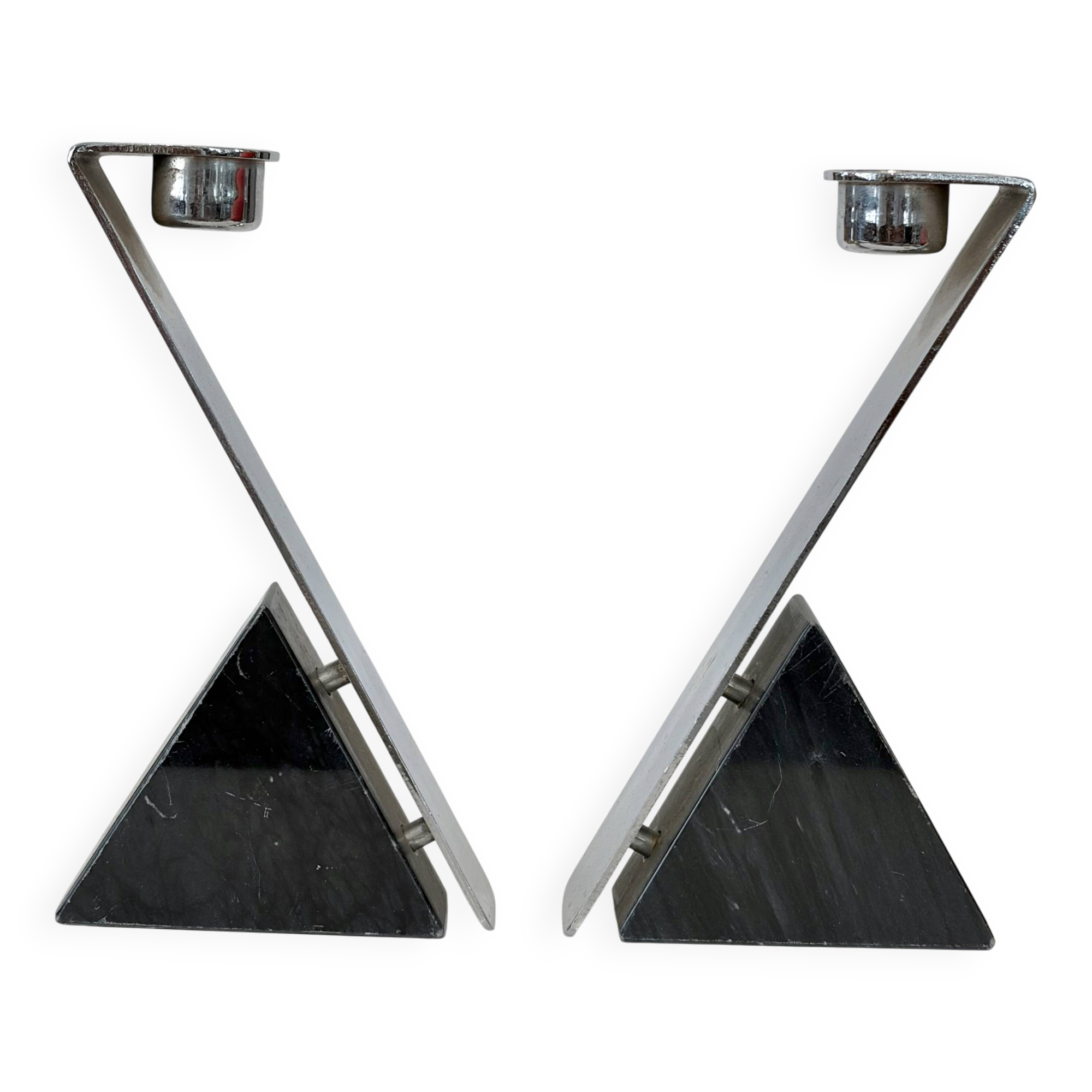 Pair of marble and steel candlesticks 1980
