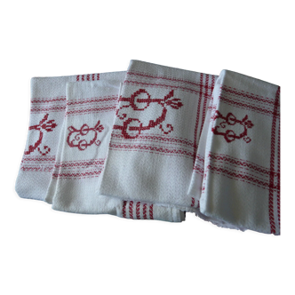 4 honeycomb towels red embroidery O or D