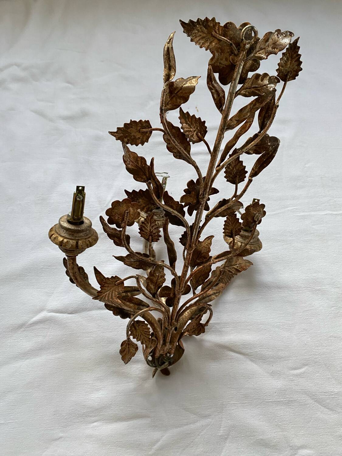 Vintage art deco gold iron flower and leaf wall light
