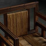 Art Deco Wooden Armchair with Rush Seat, France, 1920s