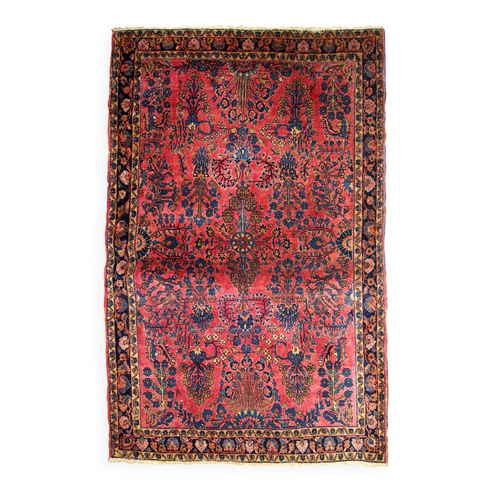 Handmade antique Persian Sarouk rug 112cm x 164cm 1920s - 1B748