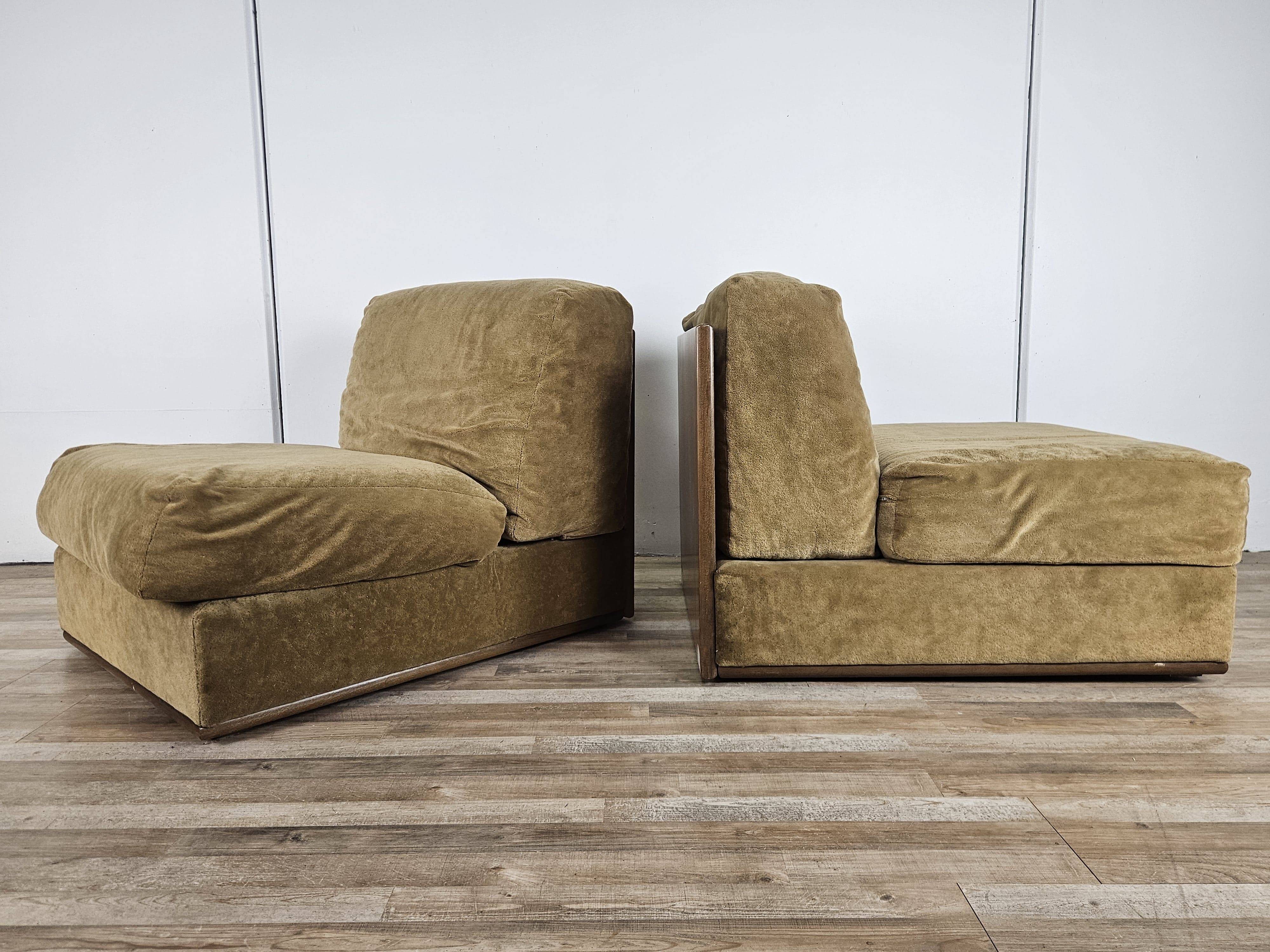 Three fabric lounge chairs 70s