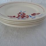 5 assiettes  anciennes faience Badonviller  décor fleurs bleu-rouge