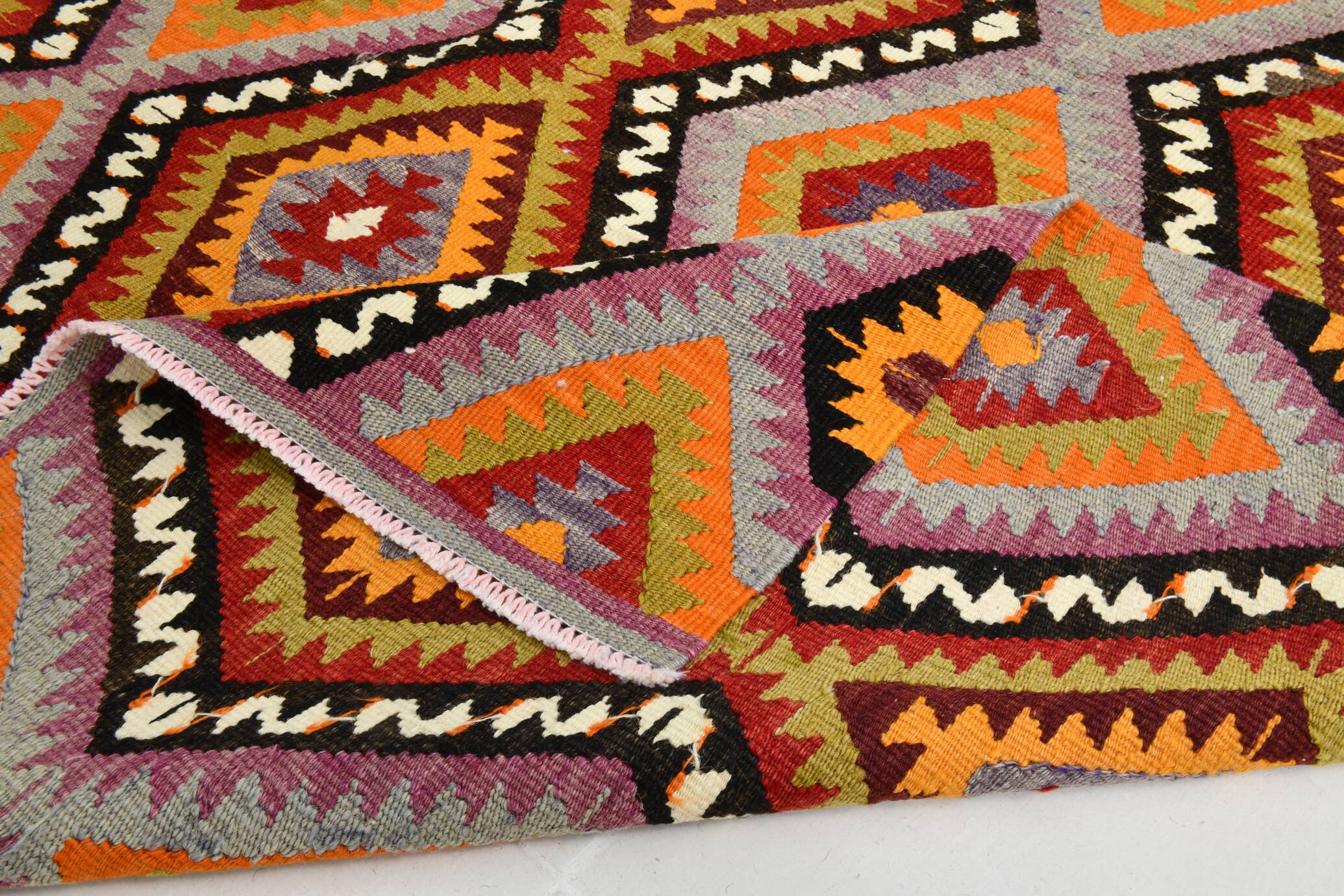 6x8 Multicolor Geometric Style Anatolian Vintage Kilim Rug, 177x236Cm