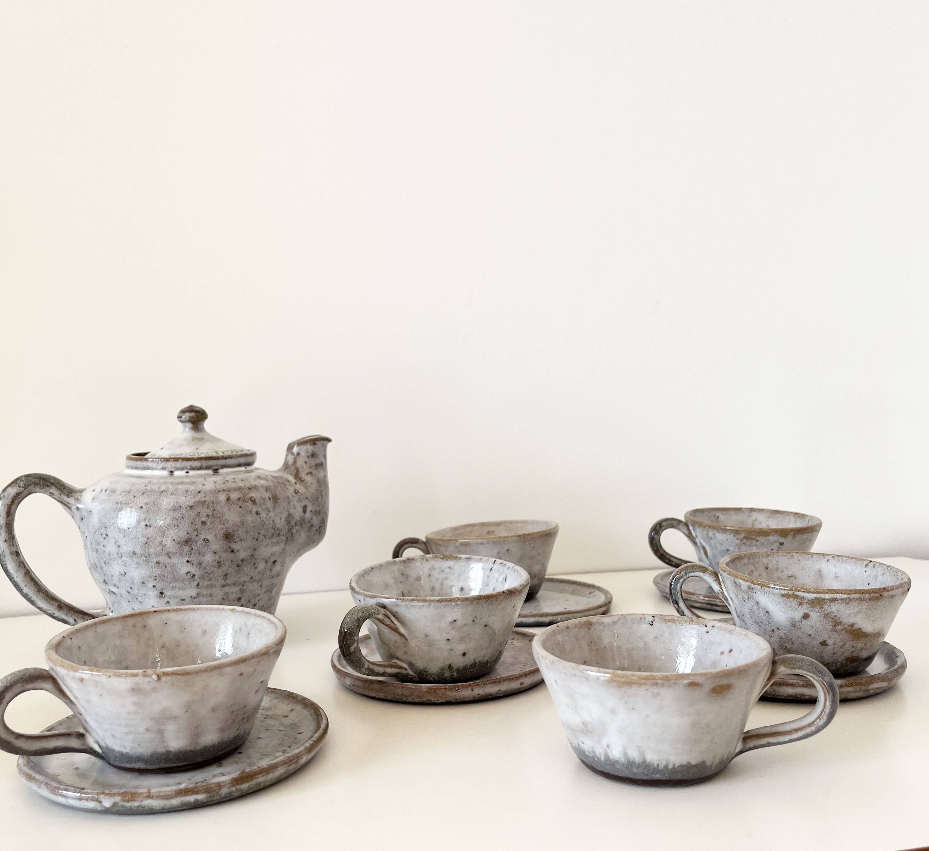 Service à café, tasses en grès émaillé vintage